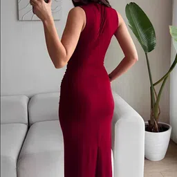 aadhya enterprise Women Bodycon Maroon Midi/Calf Length Dress image 2