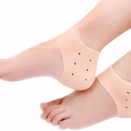 uv max Anti Crack Silicon Gel Heel And Foot Protector Moisturizing Socks for Foot Care,Pain Relief And Heel Cracks for Men And Women (Beige, Free Size) (1-pair)-picture-20