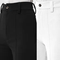 zariya enterprise Pack of 2 Women Regular Fit Black, White Crepe Trousers image 4