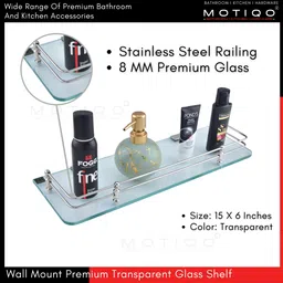 motiqo Premium Transparent Glass Shelf For Bathroom/Kitchen/Wall Shelf/Shelves/Storage Shelf (15 X 6 Inch-Pack of 1) Glass Wall Shelf image 2