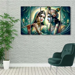 saf Multiple Frames, Radha krishna religious Wall Painting for Living Room Digital Reprint 60 inch x 30 inch Painting image 1
