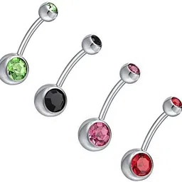 Shield plus Navel Piercing Jewelry Set of 4 Crystal Belly Button Rings Stainless Steel Charm Set image 3