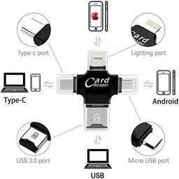 MESHIV 4 in 1 OTG: Lightning + Type C + Micro USB + USB Card Reader Card Reader image 3