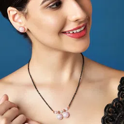 Rubans 24K Gold-Plated Stone-Studded & Beaded Mangalsutra With Earrings-picture-17