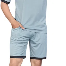 nispruh Men Night Suit Set Grey Striped image 3