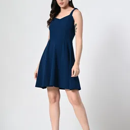 owl mink Women Fit and Flare Blue Knee Length Dress-picture-25