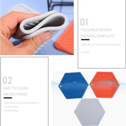 pepplo Pvc Cosater C-A Round_Blue_4,Pack of 4 Silicone Trivet image 4