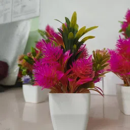 etech 08P2909 Multicolor Tulips, Cornus, Eucalyptus, Wild Flower, Daisy Artificial Flower with Pot image 2