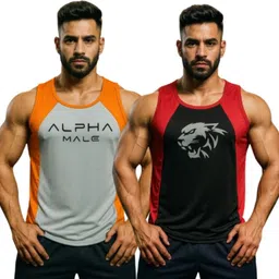 dashzone Pack of 2 Men’s Workout Sando – Quick Dry Polyester Fabric Men Vest image 1