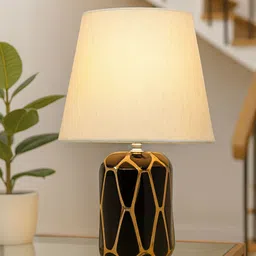 homesake Khadi Modern Ceramic Table Lamp with Fabric Shade, Black,1 piece Table Lamp-picture-18