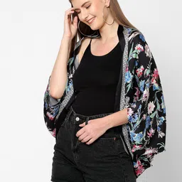 Cloth Haus India Women Black & Pink Printed Party Shrug image 5