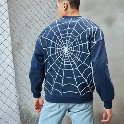 metronaut Men Printed Round Neck Dark Blue Sweater image 2