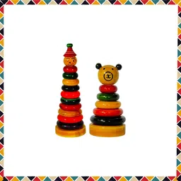 little ginnie Bear & Joker Stacker - Combo Pack of 2 Educational Wooden Stacking Toys for Kids-picture-26