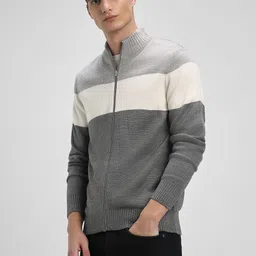 dennis lingo Men Colorblock High Neck Grey Sweater image 3