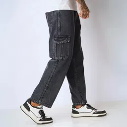 Men Loose Fit Mid Rise Grey Jeans-image-89