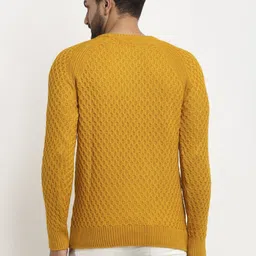 club york Men Solid Round Neck Yellow Sweater image 2