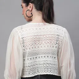 Rute Women Lace Button Front Crop Cotton Shrug image 3