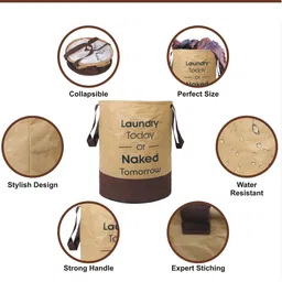 Kuber Industries Brown Printed Foldable Laundry Bag image 5