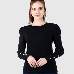 Casual Regular Sleeves Solid Women Black Top-image-79