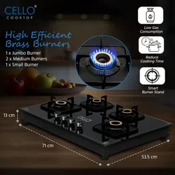 cello Crysta Manual Ignition Hob Top 8 MM Black Glass Manual Gas Stove image 5