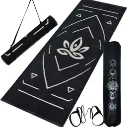 house of handmade Handwoven Cotton Yoga Mat with Guide lines Black 8 mm Yoga Mat-picture-20