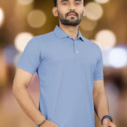 vebnor Men Solid Polo Neck Polyester Light Blue T-Shirt image 5