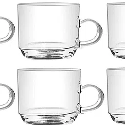 scmebe Pack of 6 Glass Pack of 6 Glass Tea and Coffee Cup Glass Mug, Used for Tea, Coffee, Green Tea, Lemon Tea Cup with Handle Golden 210 ml-picture-20