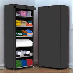 curio centre 6 Shelf Foldable Collapsible Wardrobe Storage Organizer Almirah Cloth Rack Micro Fiber Collapsible Wardrobe-picture-15