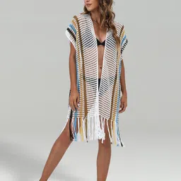 JC Collection Women Tasselled Longline Sheer Shrug image 2