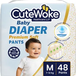 cutewoke healthcare llp Size M |Pants-48 Diapers |Soft Diapers| (7-12kg)| Disposable Baby Diapers. - M image 1