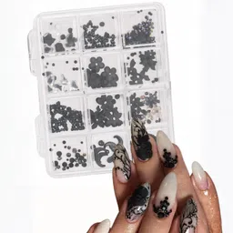 huda crush 12 Black Nail Art Grid and Multi Sizes Stone for Nail Art Accessories For Girls-picture-17