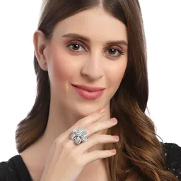 KARATCART Women Light Green Cubic Zirconia Studded Silver Tone Adjustable Ring image 5