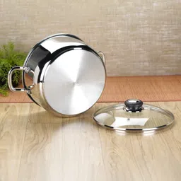 sumeet Stainless Steel Induction Bottom Casserole with Glass Lid 6 LTR, 27cm Cook and Serve Casserole image 4