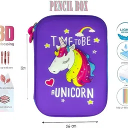 saputra 3D UniCorn EVA Pencil Pouch Stationery Compartment Case For Girls RANDOM DESIGN UniCorn Art EVA Pencil Box image 3