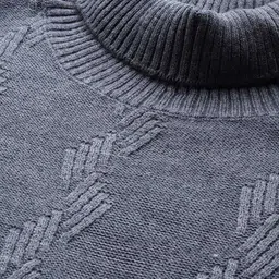mast & harbour Men Self Design Turtle Neck Grey Sweater image 2