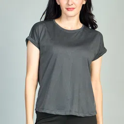 fizzique Women Self Design Round Neck Polyester Grey T-Shirt-picture-20