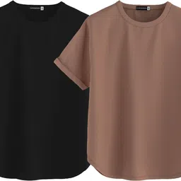 juneberry Pack of 2 Women Solid Round Neck Pure Cotton Multicolor T-Shirt-picture-13
