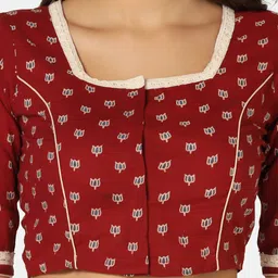 THE WEAVE TRAVELLER Floral Handblocked Printed Cotton Saree Blouse image 4