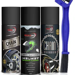mikanix Combo Of Chain Cleaner + Chain Lube + Helmet Foam Cleaner With Cleaning Brush | Cleans | Shines & Protects Chain | Helmet Interior & Exterior Cleaning | Brake Oil-picture-12
