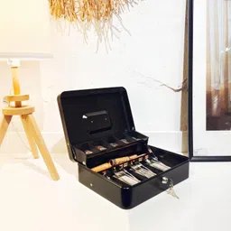 wolblix Metal Cash Box with Lock Key and Money Tray Large Money Box for Money Cash Box image 3