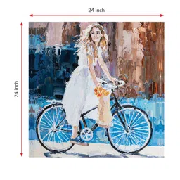 RANDOM White & Blue Riding Bicycle Painting Canvas Wall Art image 5