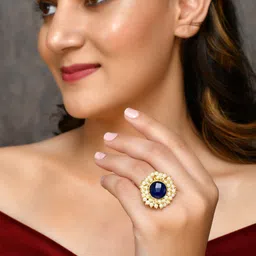 Silvermerc Designs Gold-Plated Pearl-Studded Adjustable Finger Ring image 5