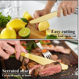 oicia Gold Dinner Knives, Breakfast Butter Knife, Table Knives, Butter Spreader knife Stainless Steel Steak Knife Set image 4