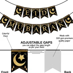 zyozi Eid Mubarak Banner, Eid Mubarak Decorations for Home, Mubarak Bunting Banner Banner image 3