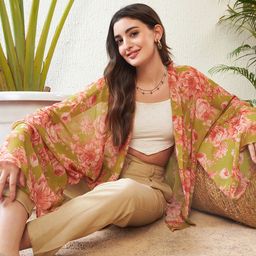 SASSAFRAS Green Floral Printed Kimono Shrug-picture-26
