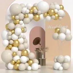 rozi decoration Solid Golden & White Balloons Garland for Birthday, Wedding, Anniversary Decorations Balloon Bouquet-picture-22