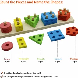 crazybuy Wooden Color Recognition & Shape Sorter, Colorful Geometric Board Sorting & Stack Chunky Puzzle Toys for Kids image 3