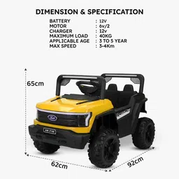 jammbo Rechargeable Battery-Powered Kids Ride-On X1 Jeep with Music,Lights & Remote Jeep Battery Operated Ride On image 4