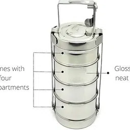 super hk products Steel Traditional Indian Tiffin Carrier l Lunch Boxes for School/Office/College 4 Containers Lunch Box image 4