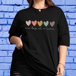 houseofcommon Women Printed Round Neck Cotton Blend Black T-Shirt image 3